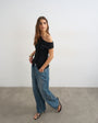 Topshop bardot button through top in black