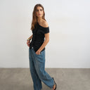 Topshop bardot button through top in black