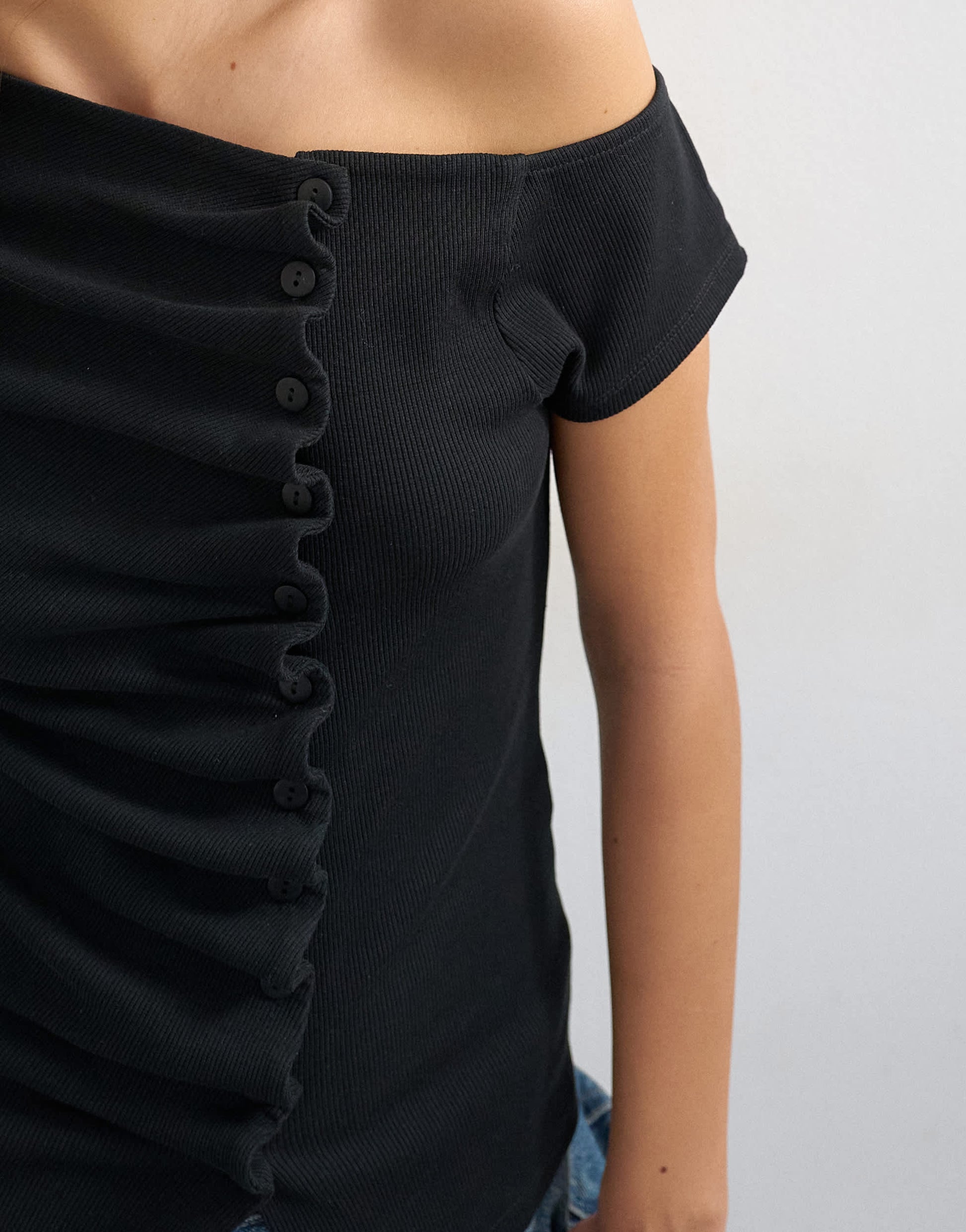 Topshop bardot button through top in black