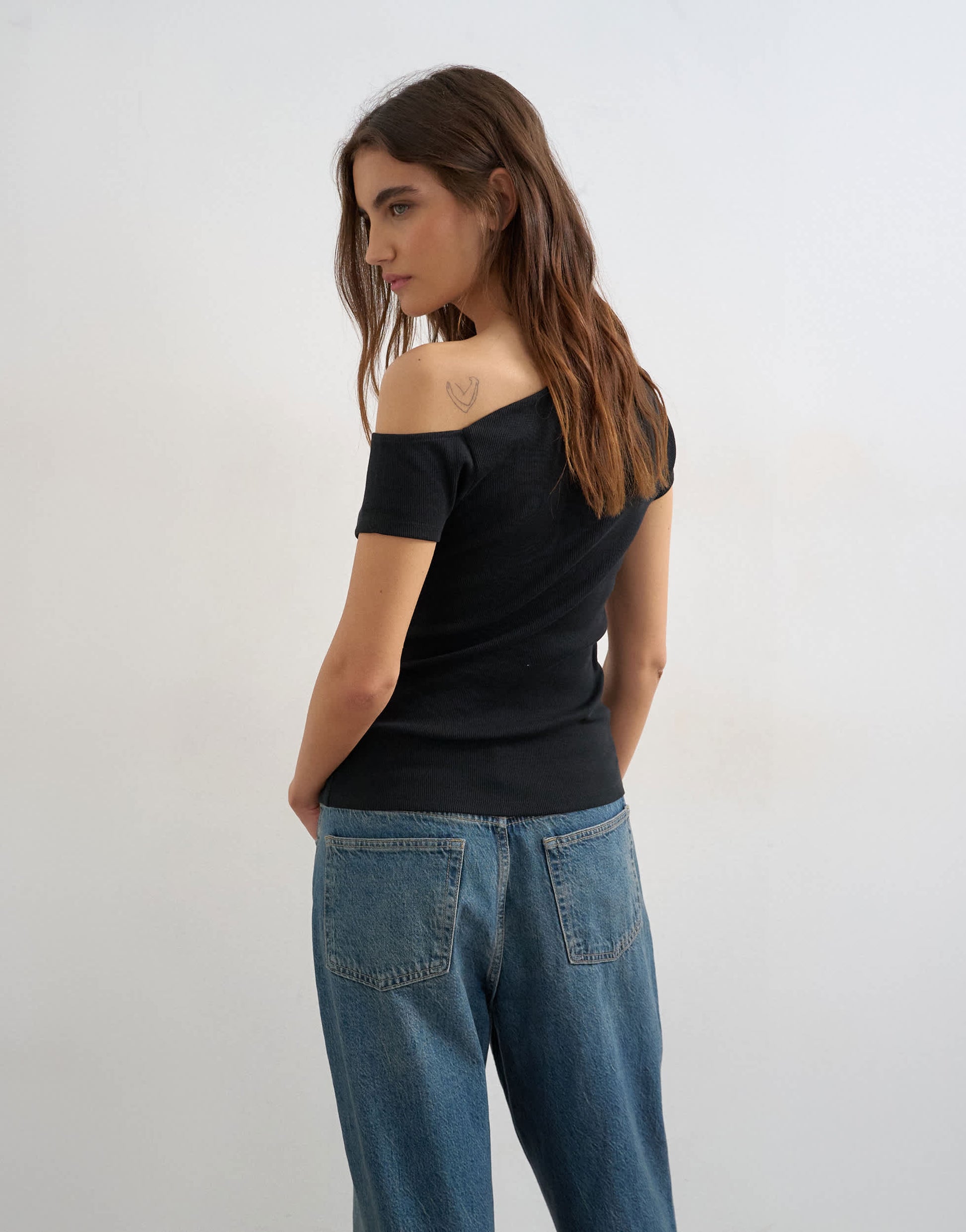 Topshop bardot button through top in black
