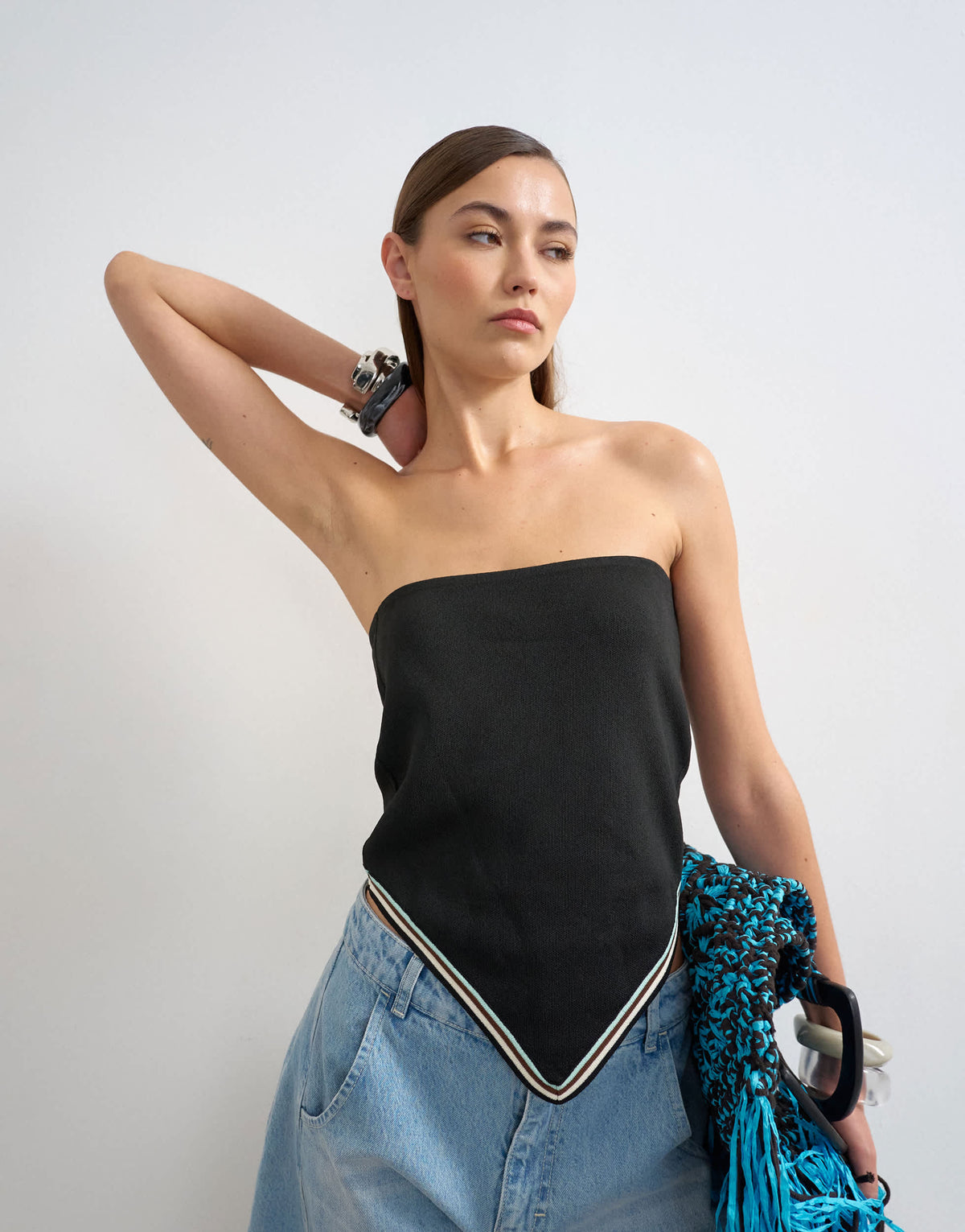 Topshop knitted bandana scarf top in black