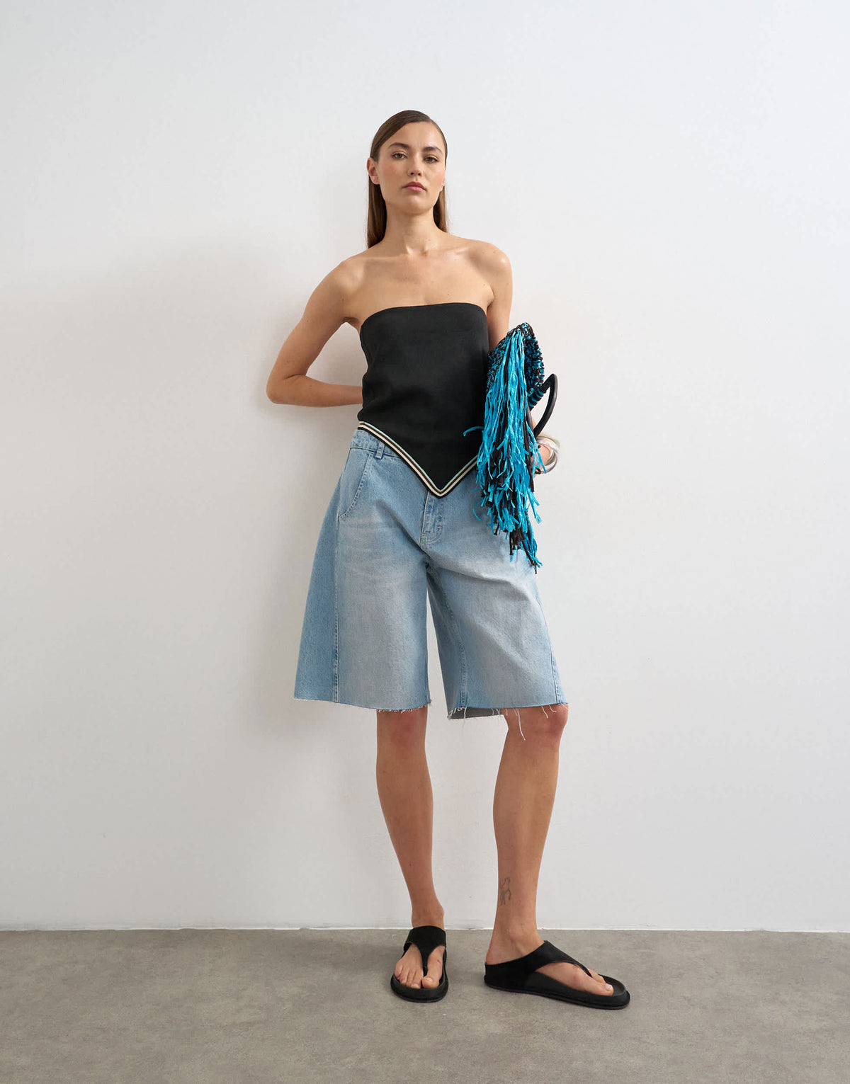 Topshop knitted bandana scarf top in black