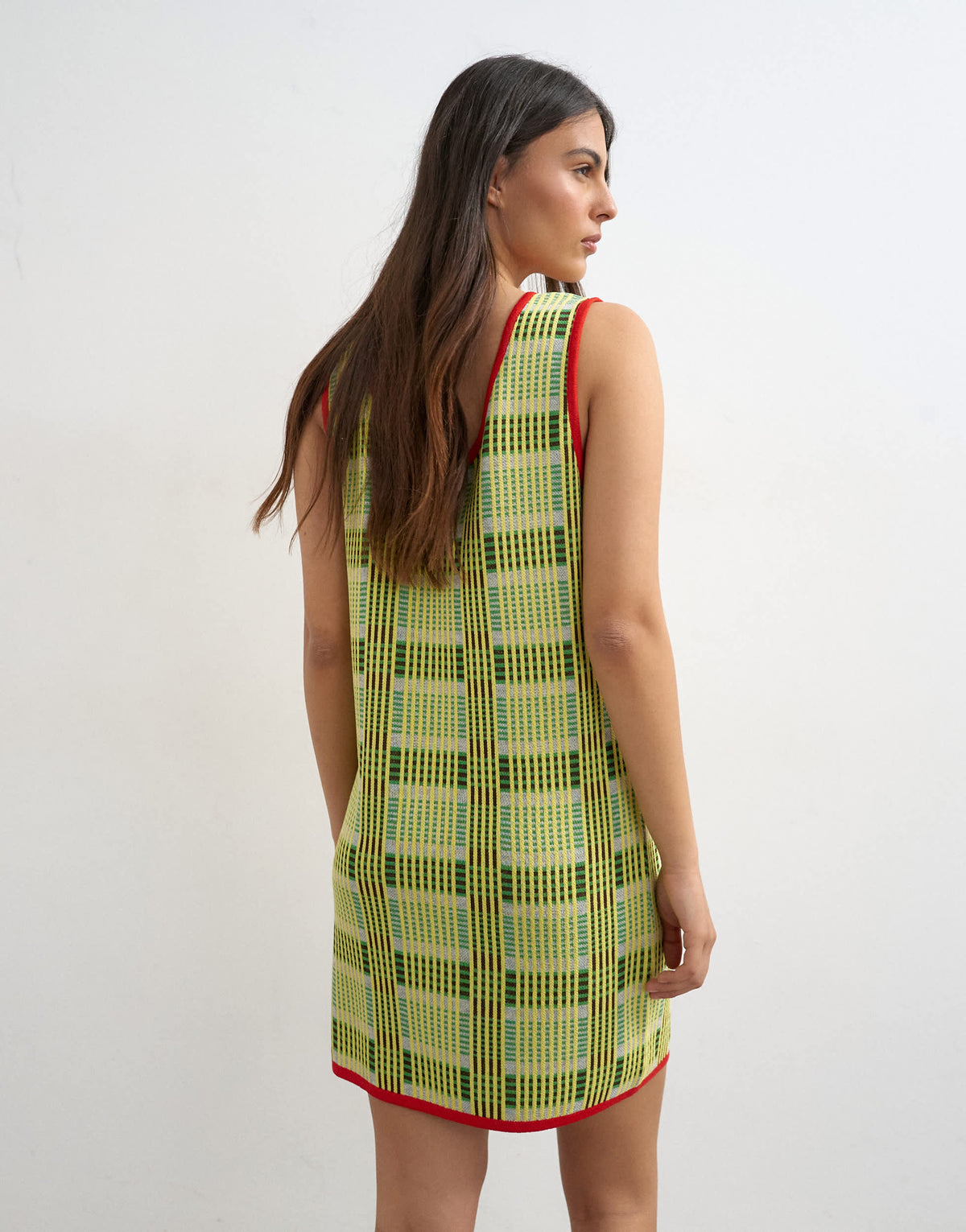 Topshop knitted sleeveless check mini dress in green