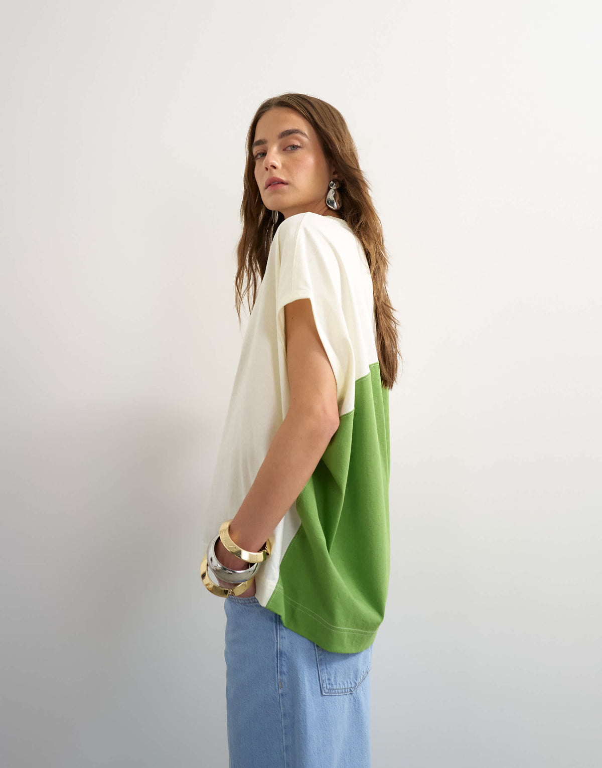 Topshop colour block oversized tank in green