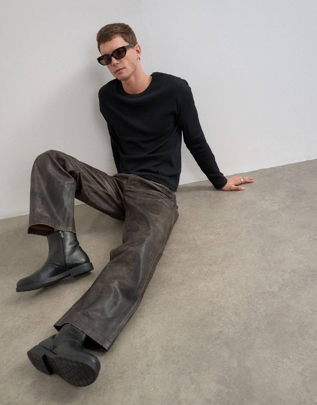 Topman straight fit real leather trouser in espresso brown