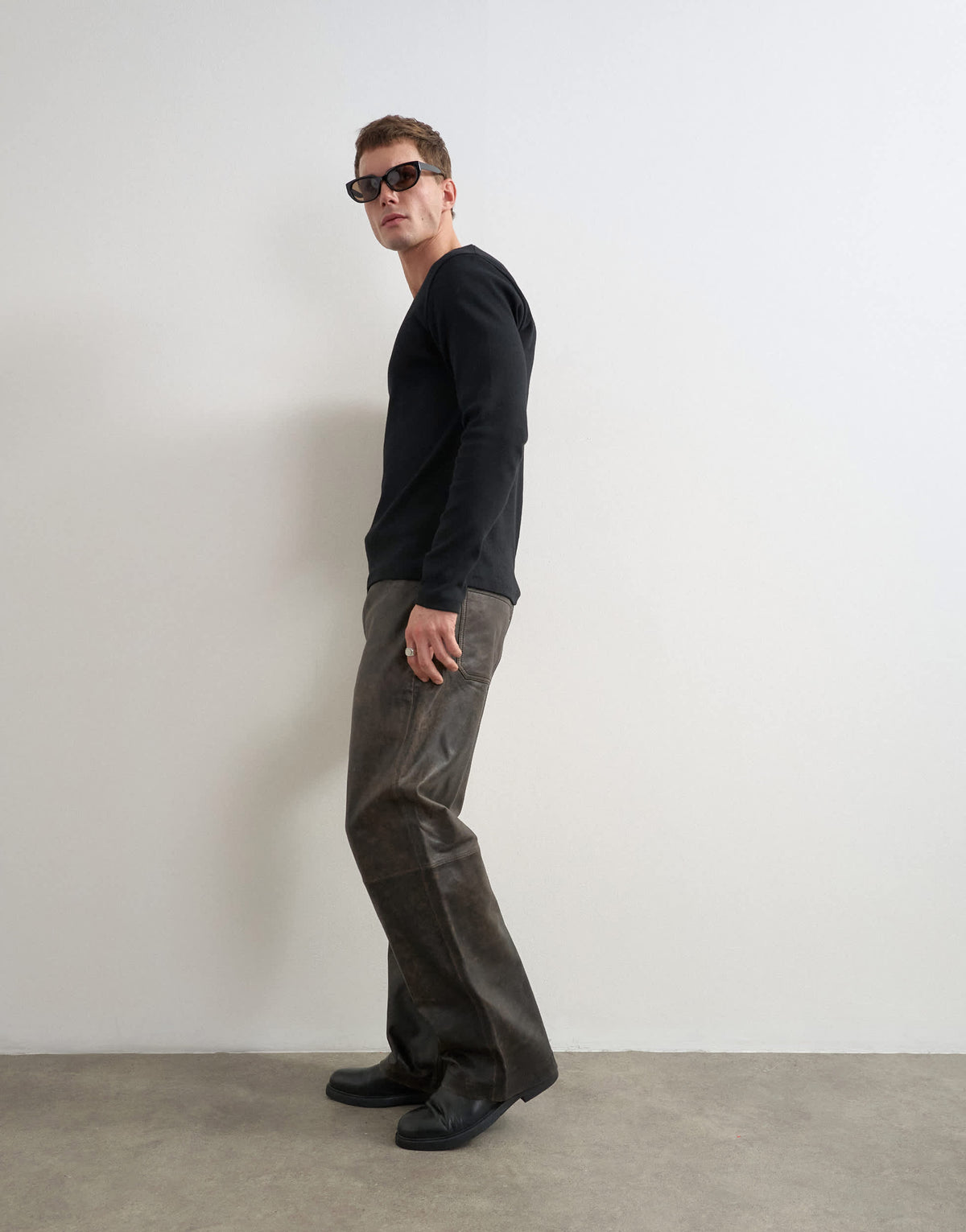 Topman straight fit real leather trouser in espresso brown