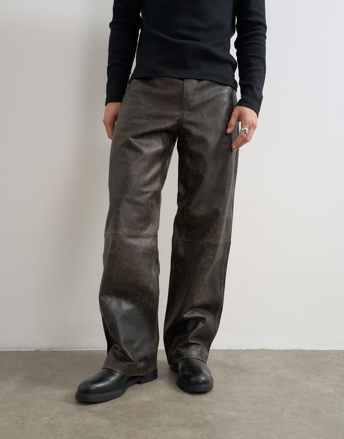 Topman straight fit real leather trouser in espresso brown