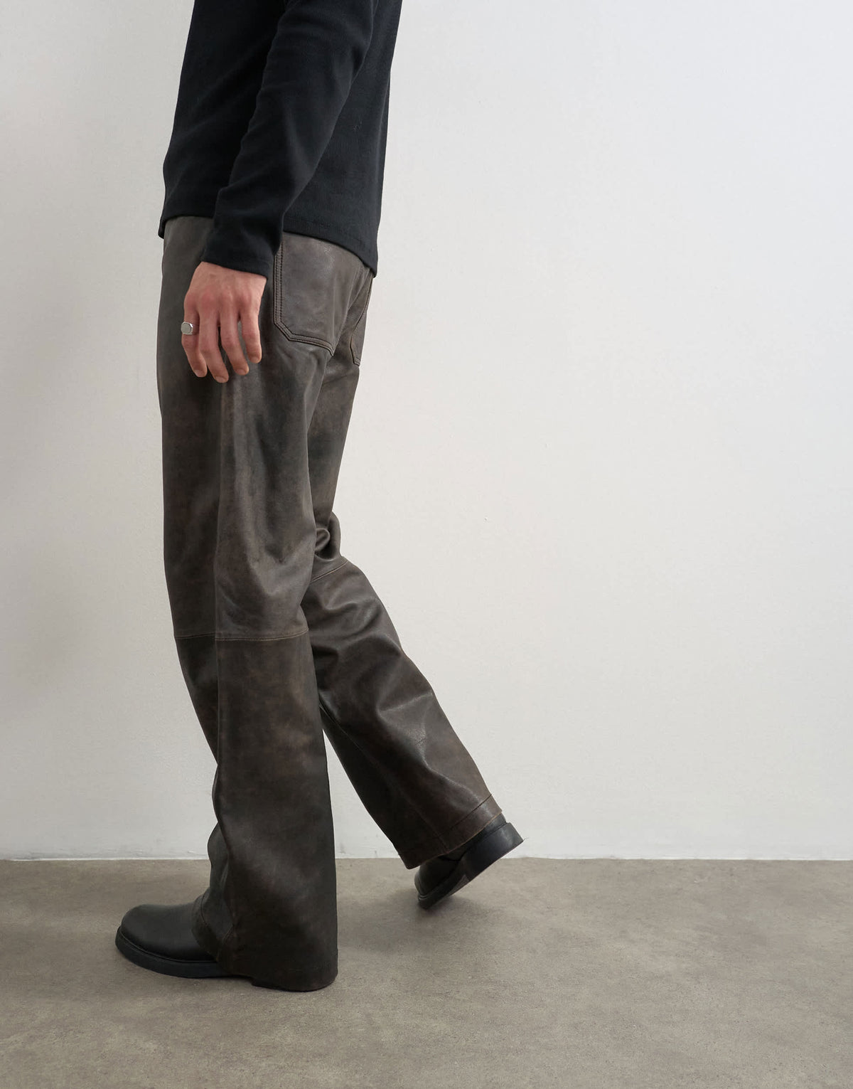 Topman straight fit real leather trouser in espresso brown