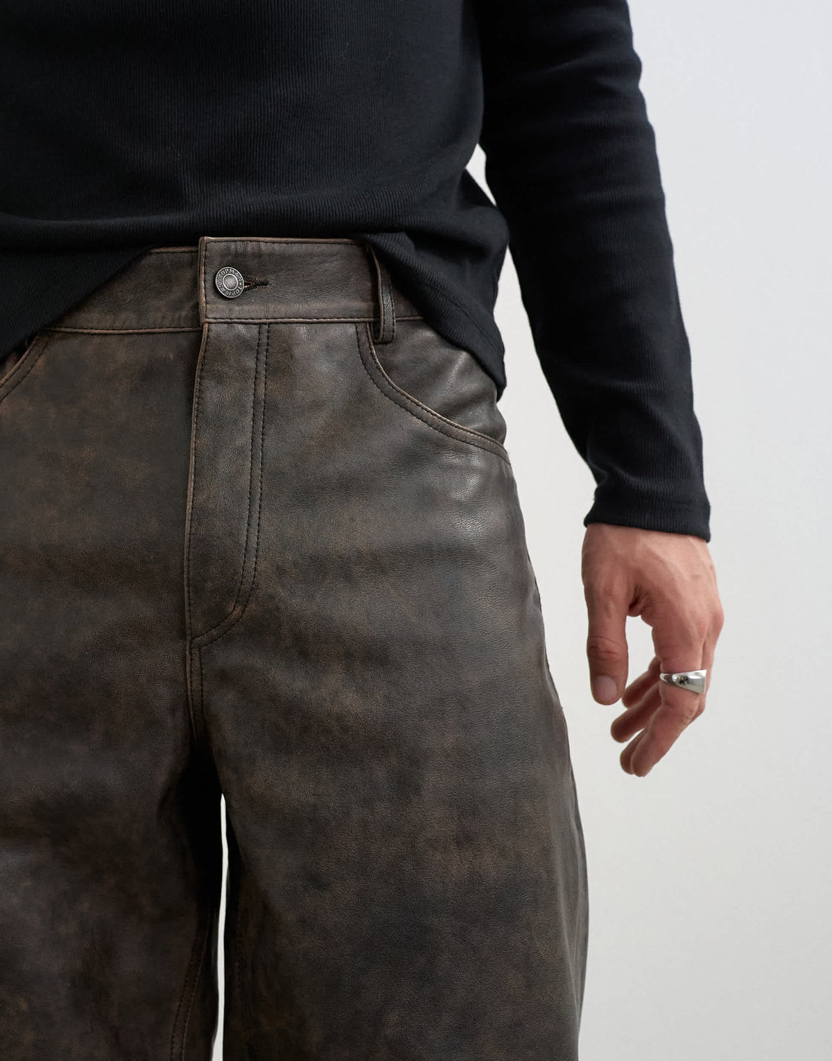 Topman straight fit real leather trouser in espresso brown