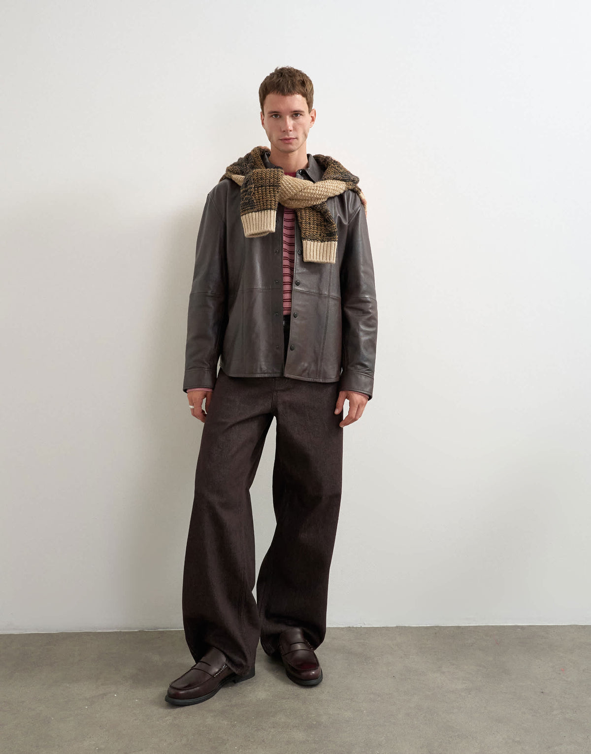 Topman relaxed fit real leather overshirt in chocolate brown