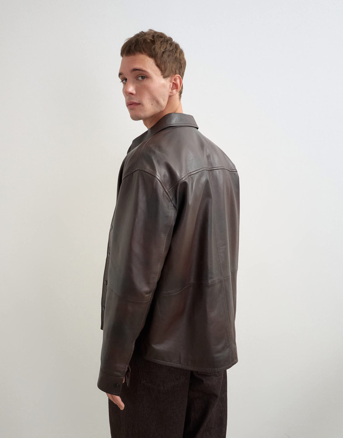 Topman relaxed fit real leather overshirt in chocolate brown