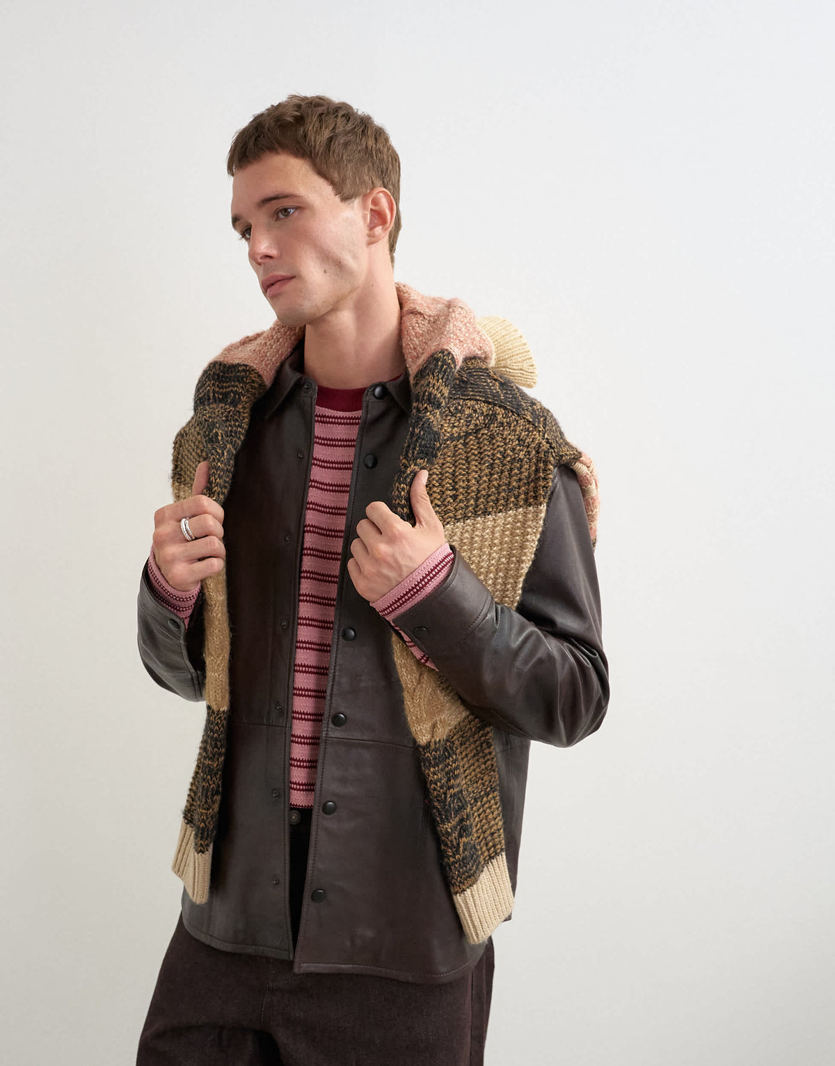 Topman relaxed fit real leather overshirt in chocolate brown