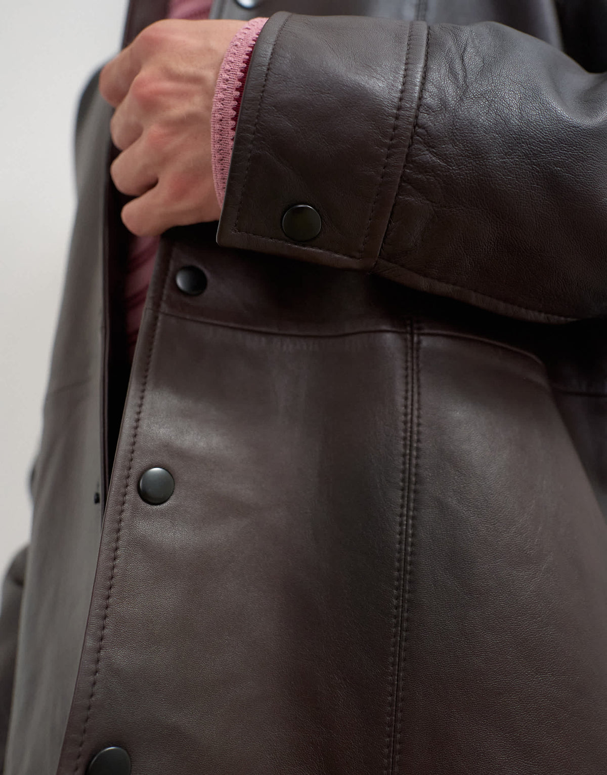 Topman relaxed fit real leather overshirt in chocolate brown