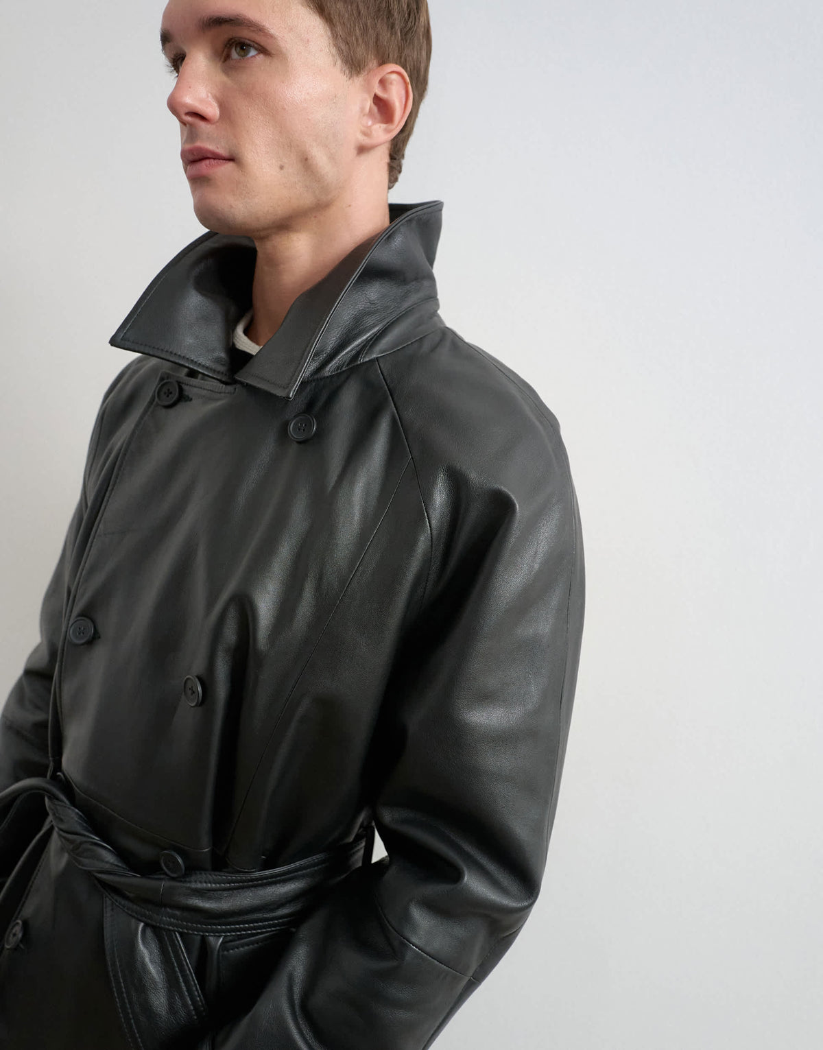 Topman longline real leather trench jacket in black