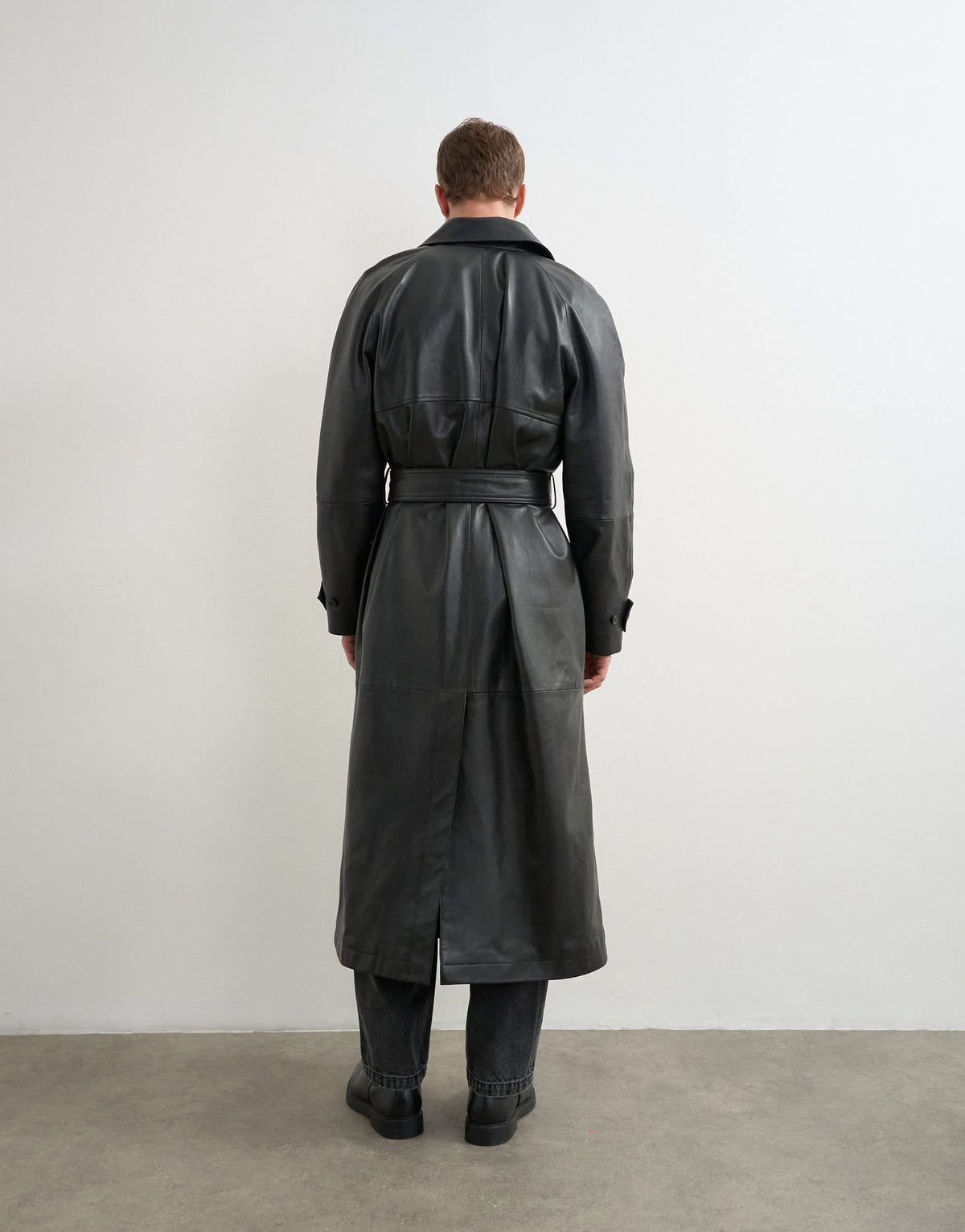 Topman longline real leather trench jacket in black