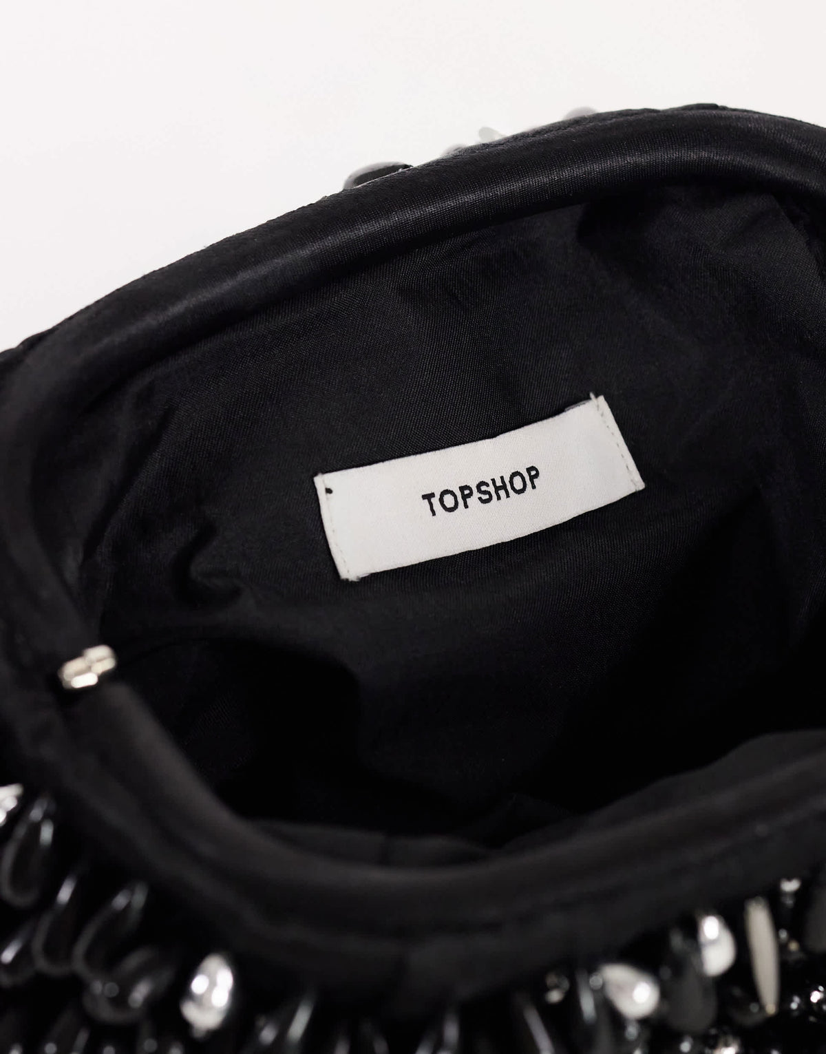Topshop Jemma small beaded clutch bag in black and silver