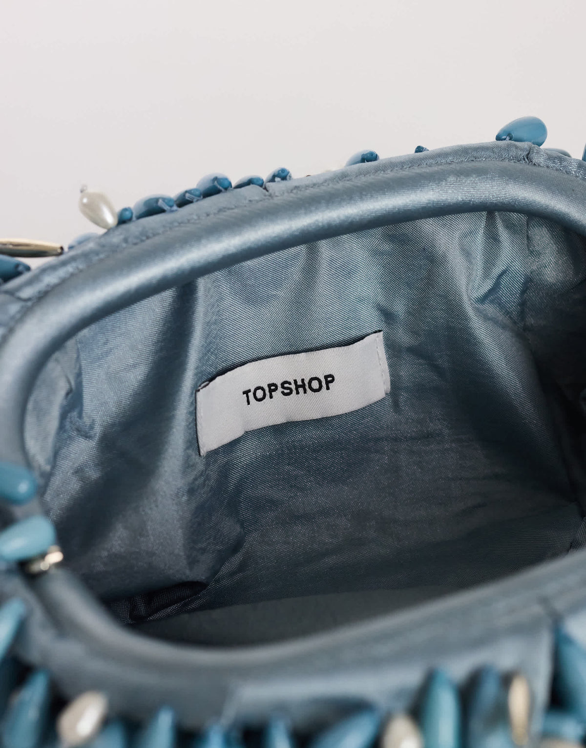 Topshop Jemma small beaded clutch bag in blue