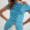 Topshop bardot button through top in blue
