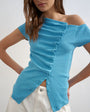 Topshop bardot button through top in blue