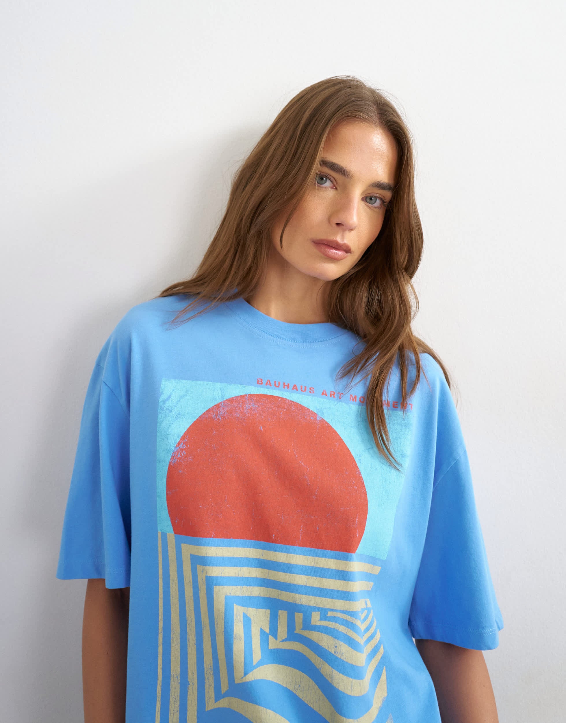 T-shirt oversize à motif « Coucher De Soleil » de Topshop, bleu clair
