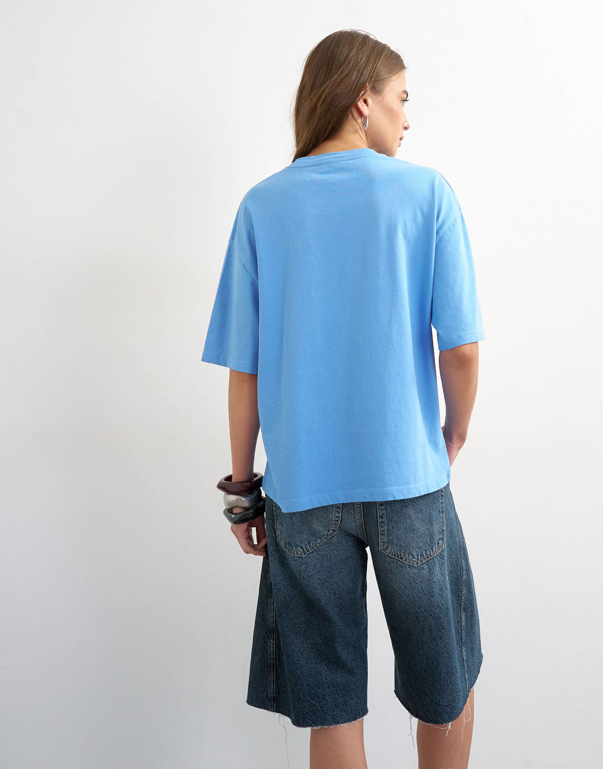 Topshop 'Coucher De Soleil' graphic oversized tee in light blue