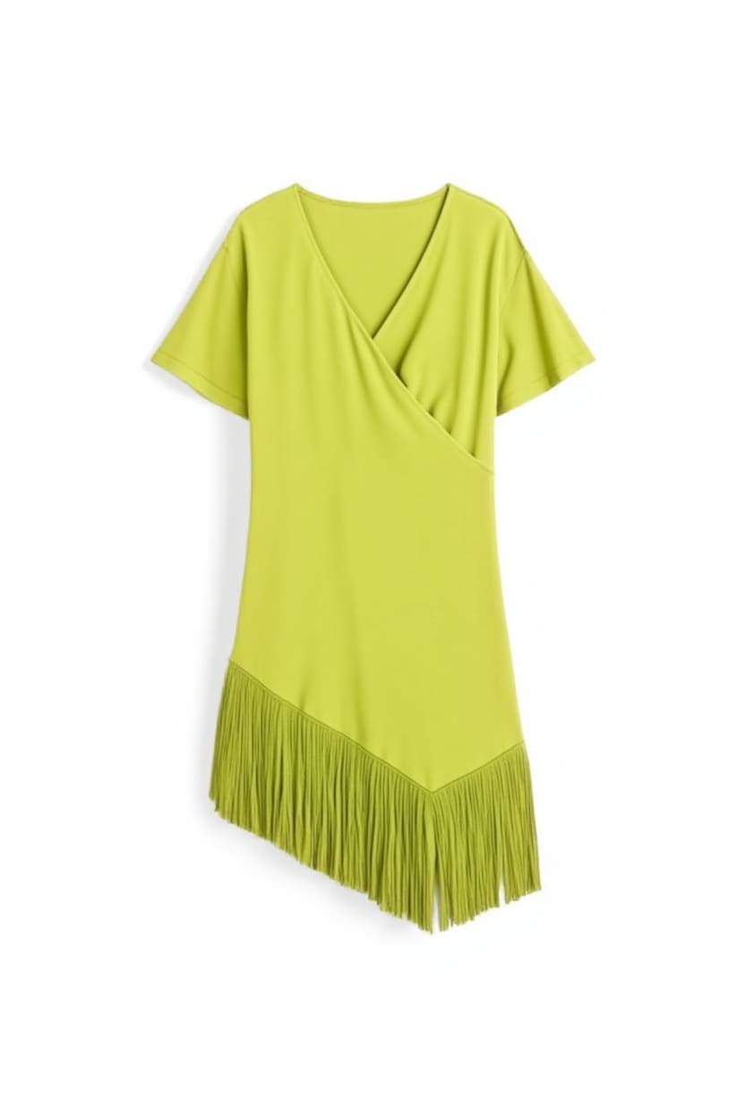 Topshop fringed wrap front tassel hem tee in olive