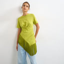 Topshop fringed wrap front tassel hem tee in olive