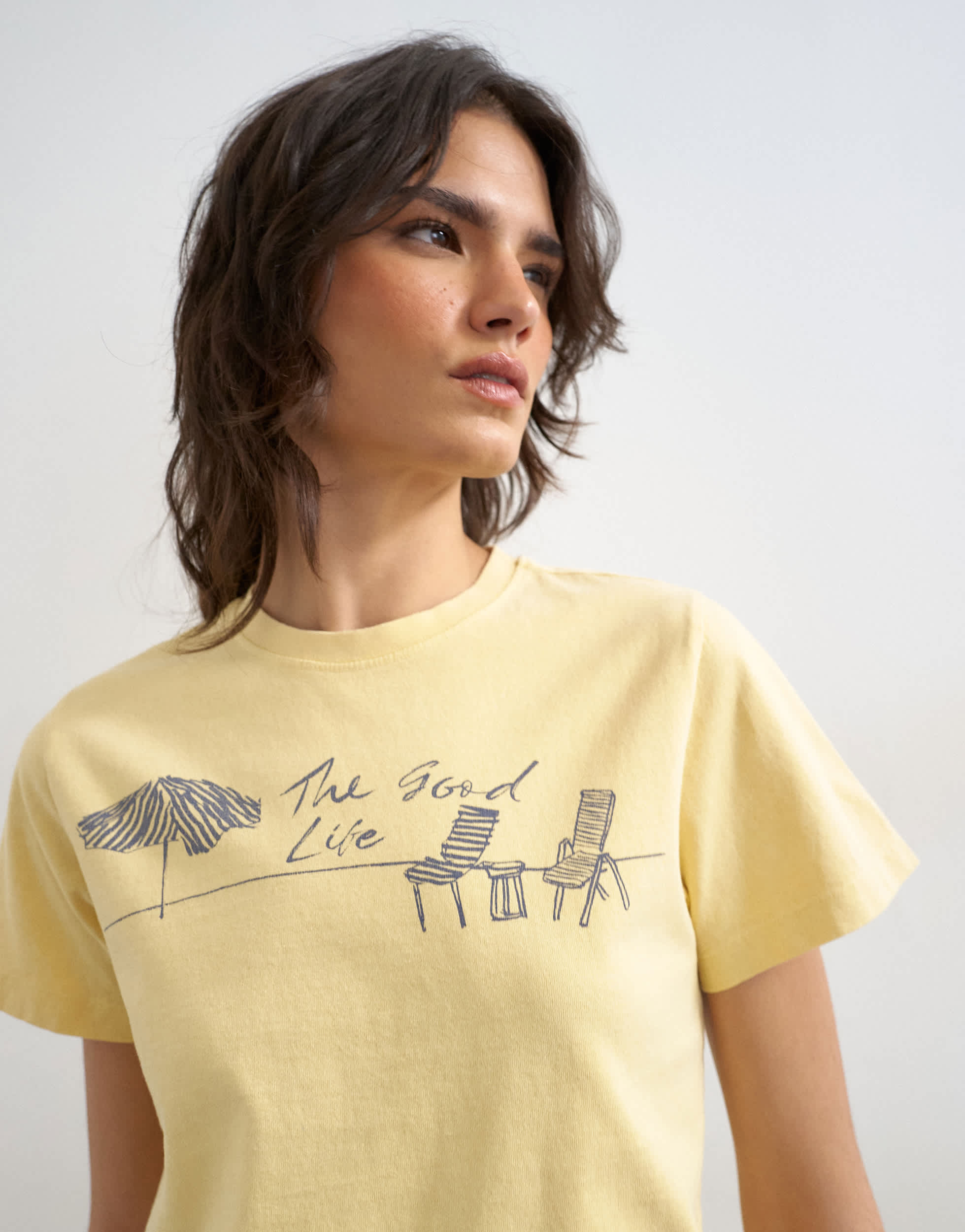 Topshop 'The Good Life' graphic classic tee in mustard