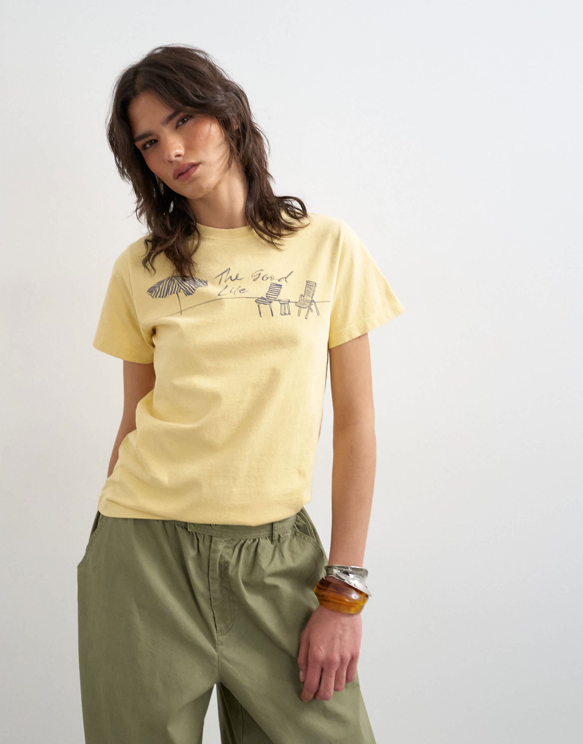 Topshop 'The Good Life' graphic classic tee in mustard