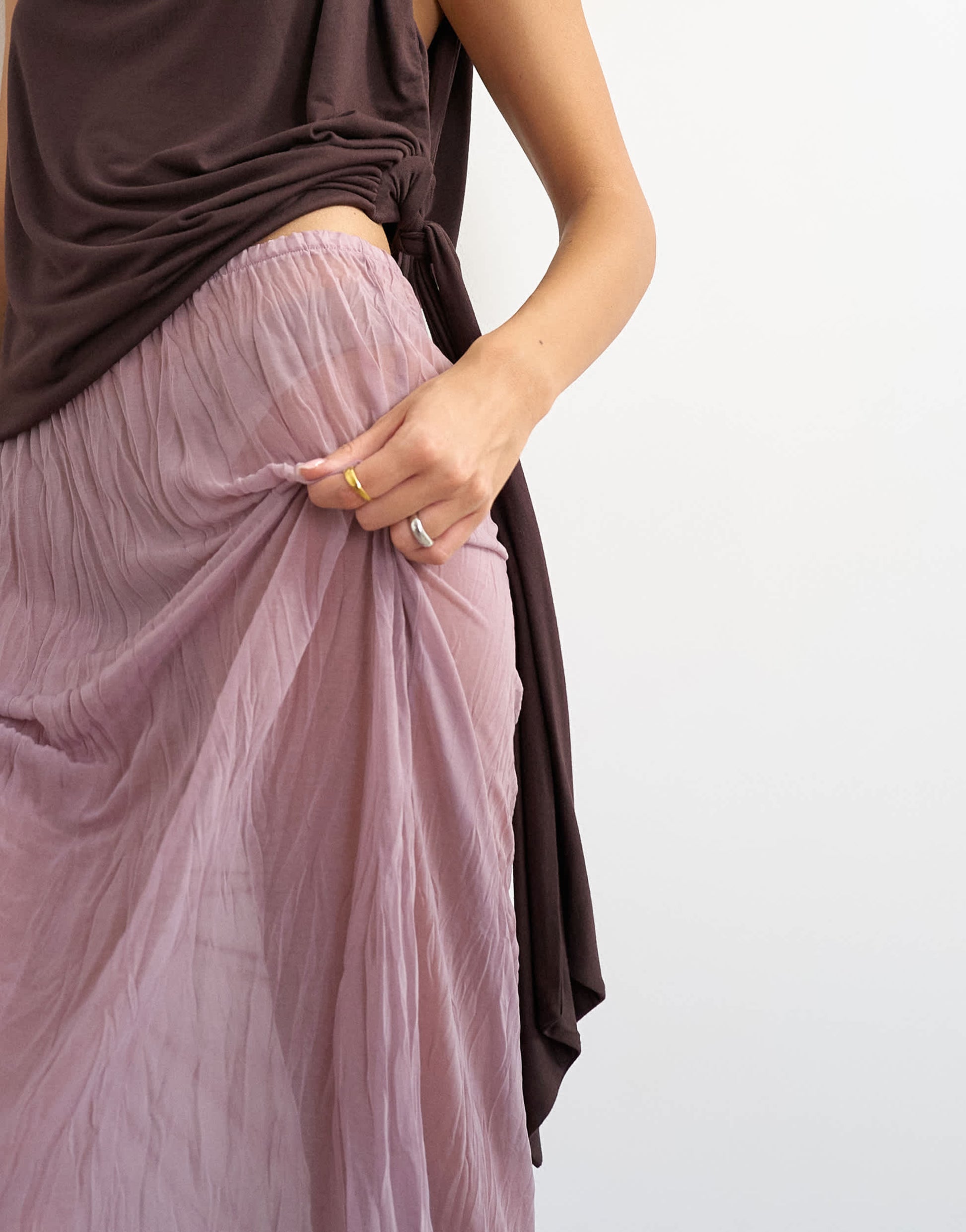 Topshop textured mesh maxi skirt co-ord in mauve