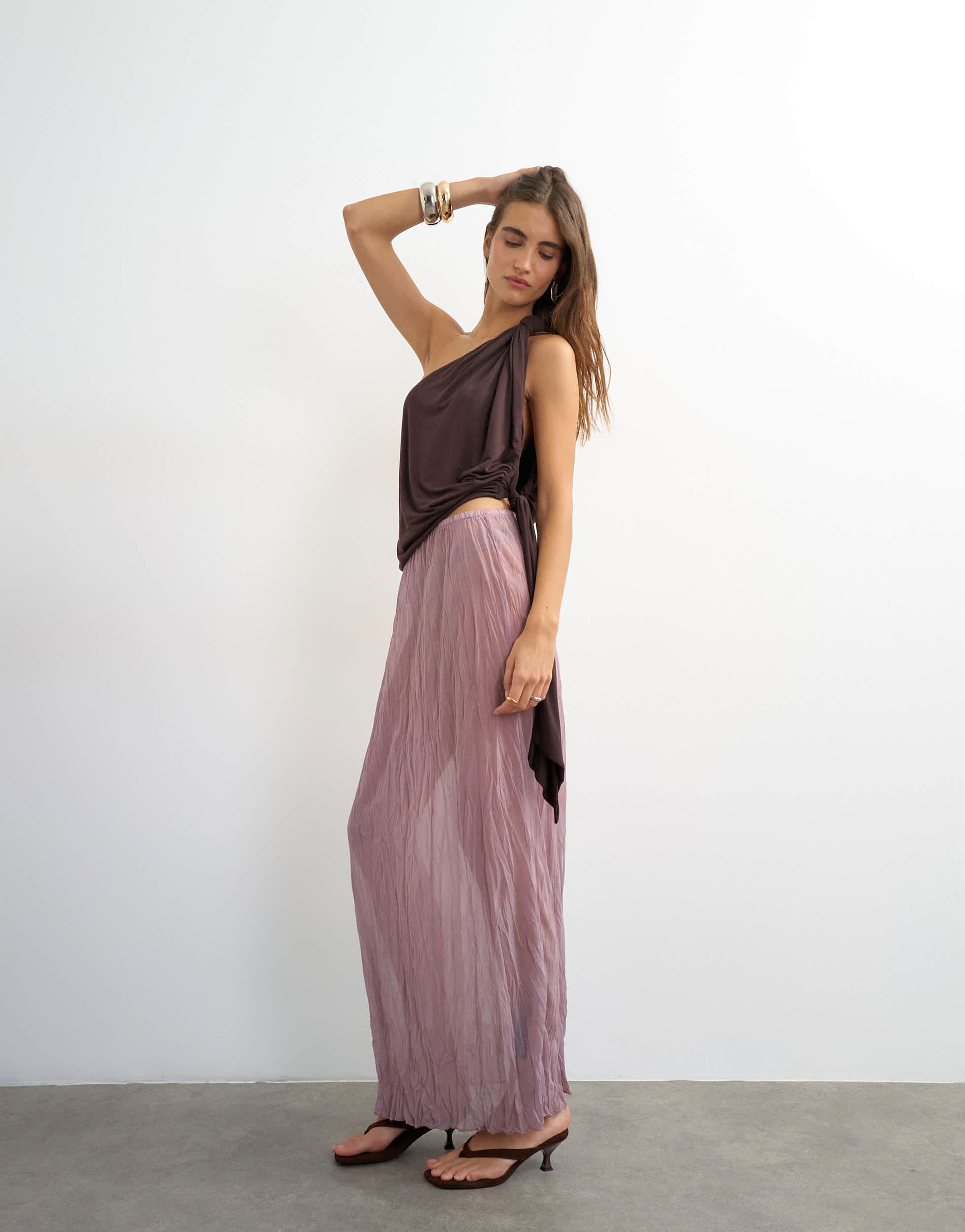 Topshop textured mesh maxi skirt co-ord in mauve