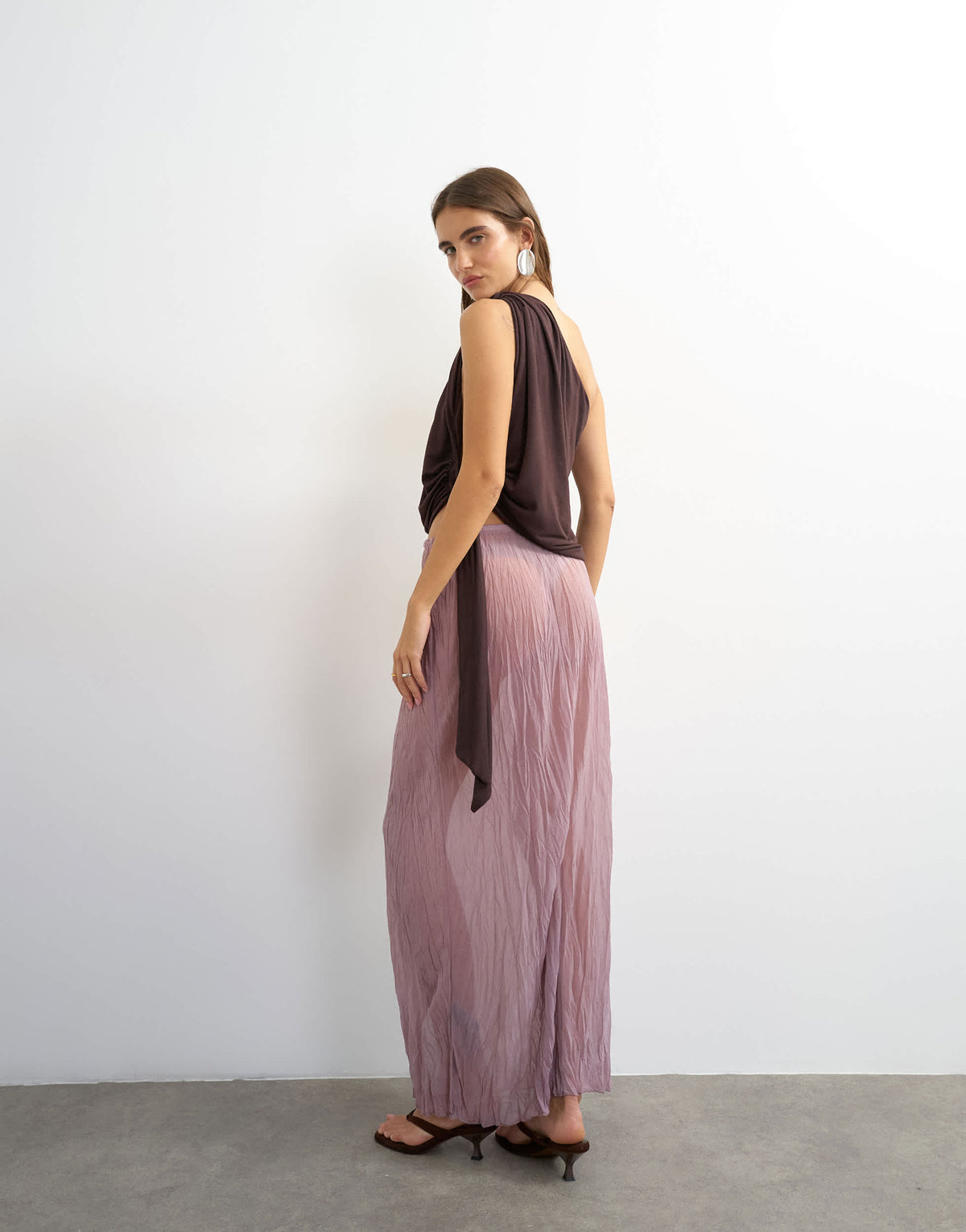 Topshop textured mesh maxi skirt co-ord in mauve