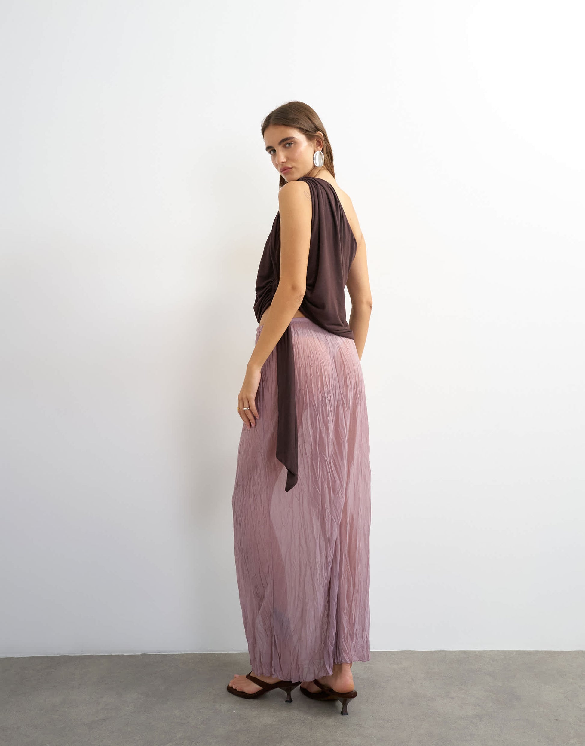 Topshop textured mesh maxi skirt co-ord in mauve