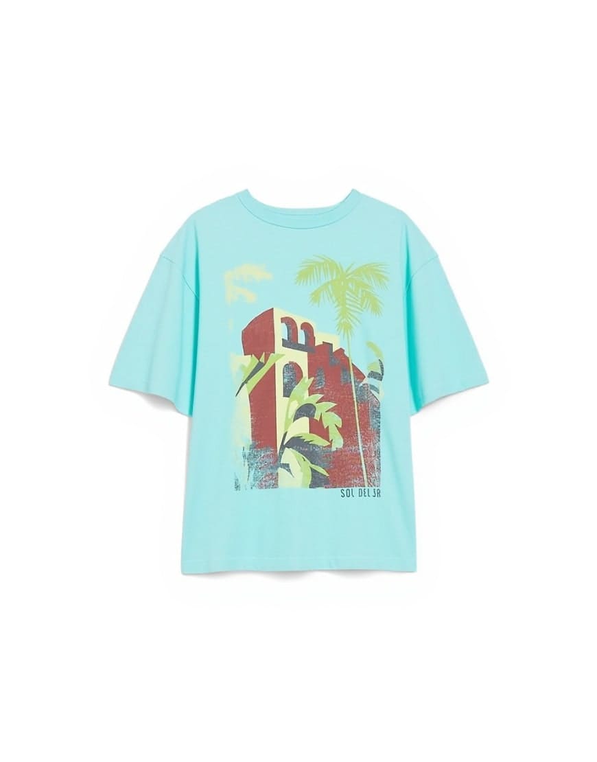 Topshop 'Sol De Sur' graphic oversized tee in light blue