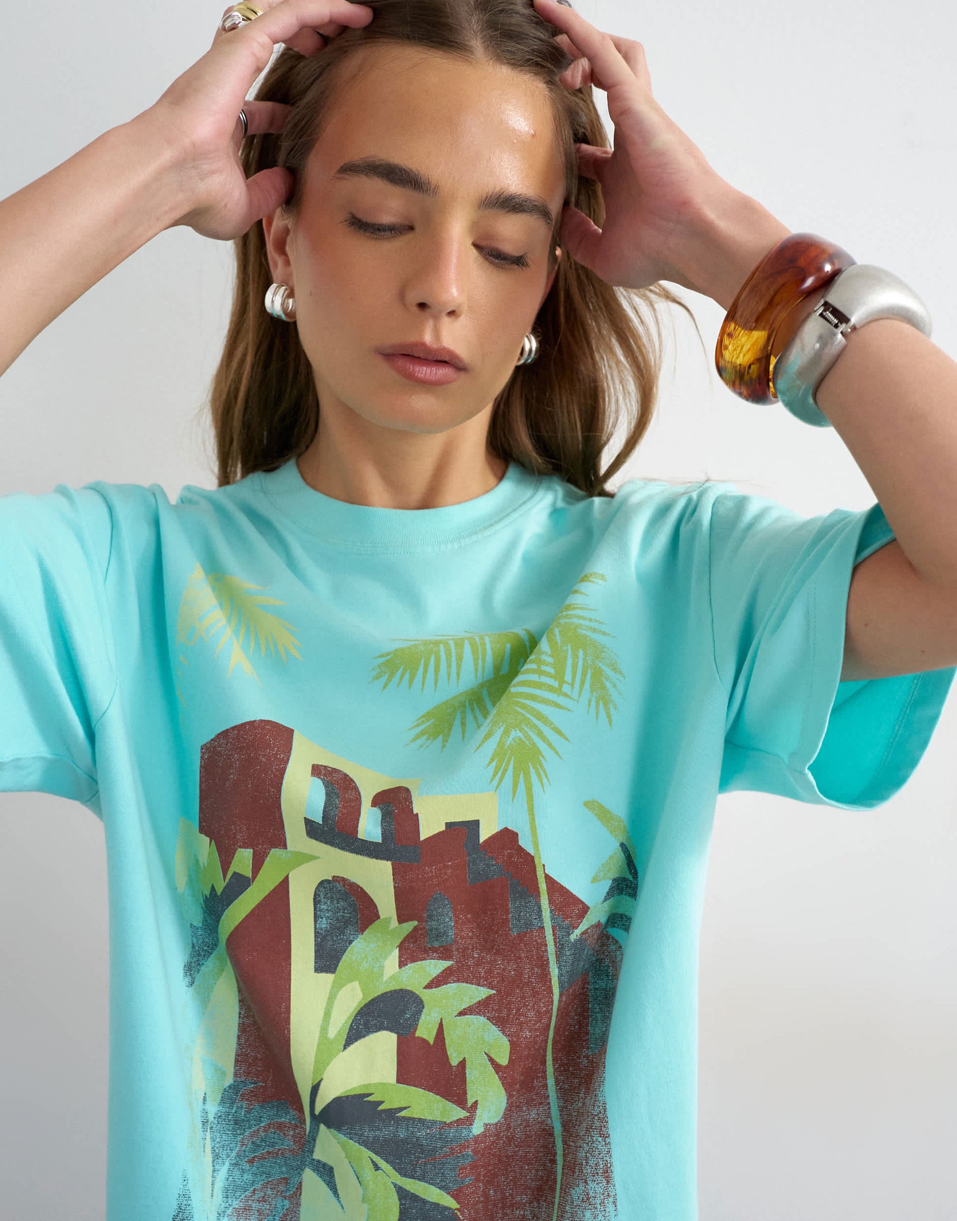 Topshop 'Sol De Sur' graphic oversized tee in light blue