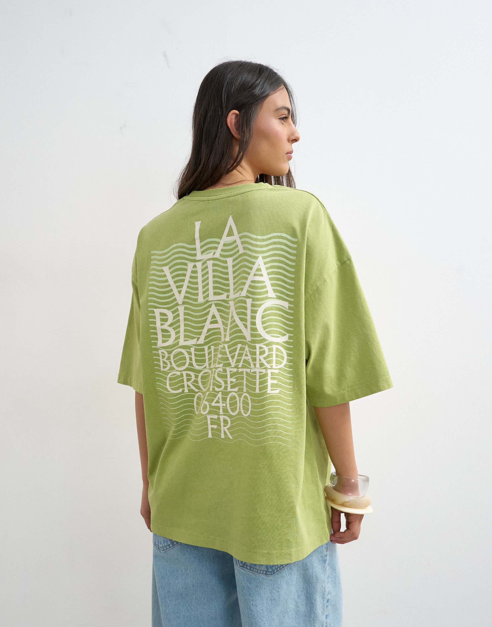 Topshop La Villa Blanca graphic oversized tee in green