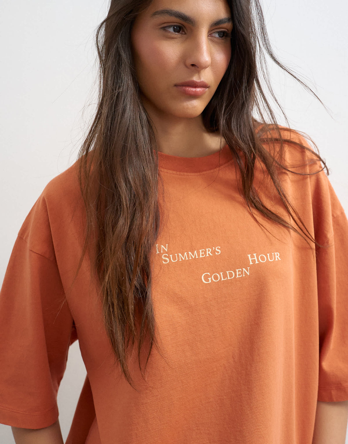 Topshop 'In Summers Golden Hours' graphic oversized tee in orange