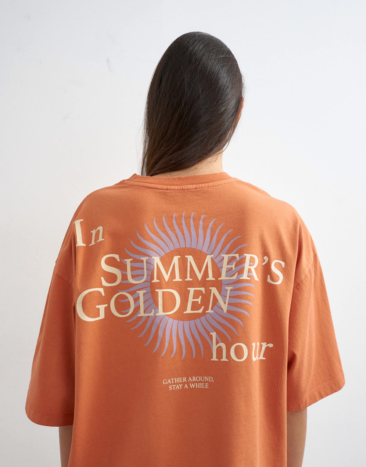 Topshop 'In Summers Golden Hours' graphic oversized tee in orange