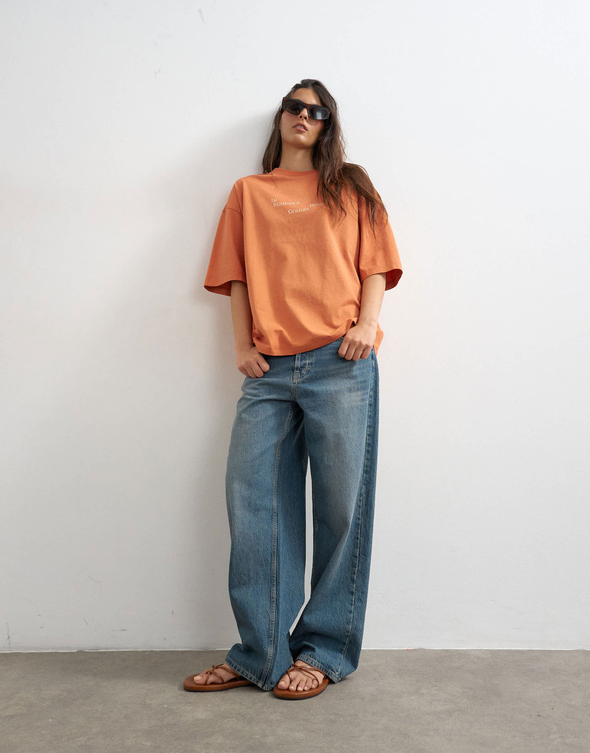 Topshop 'In Summers Golden Hours' graphic oversized tee in orange