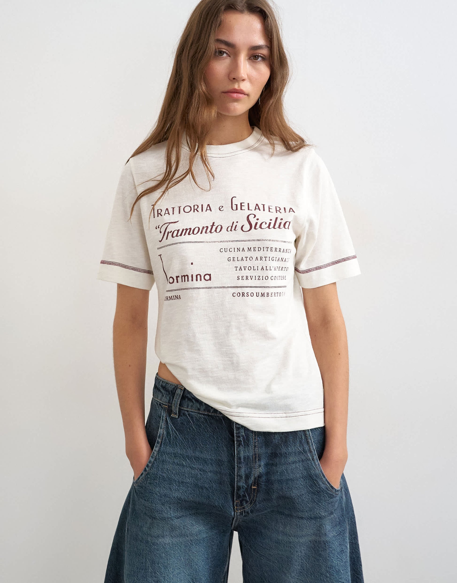 Topshop 'Tramonto Di Sicilia' graphic tee in ecru