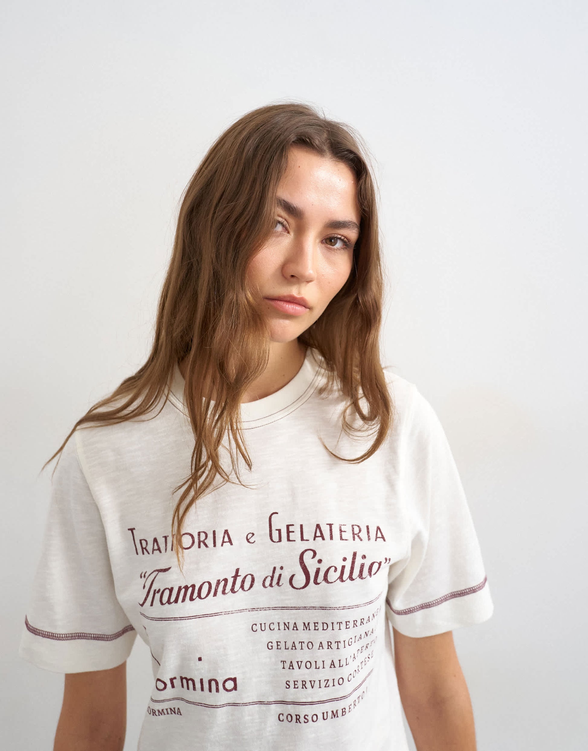 Topshop 'Tramonto Di Sicilia' graphic tee in ecru