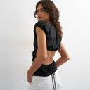 Topshop ruched back cut out top in black