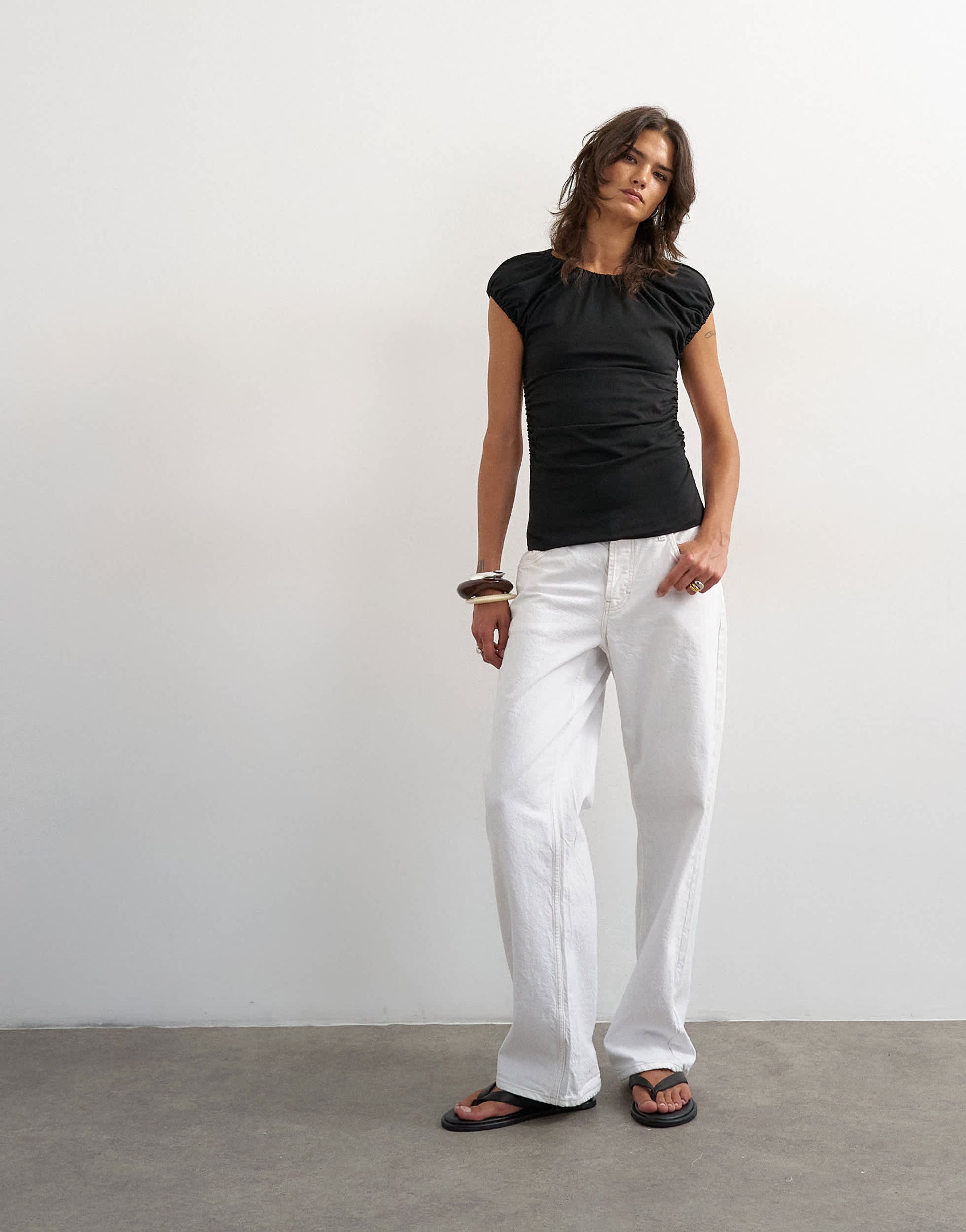 Topshop ruched back cut out top in black