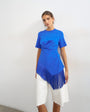 Topshop fringed wrap front tassel hem tee in colbalt blue