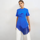 Topshop fringed wrap front tassel hem tee in colbalt blue