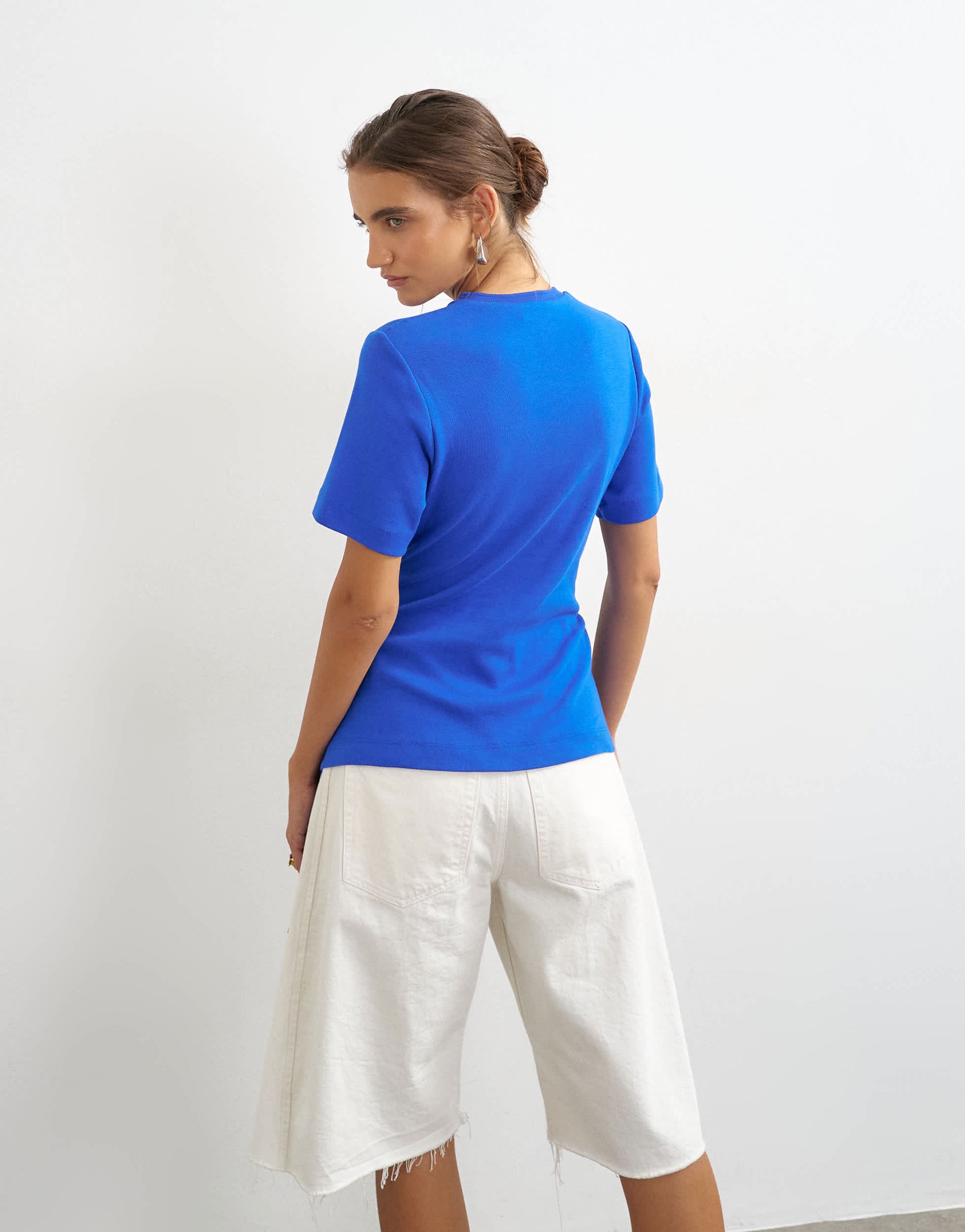 Topshop fringed wrap front tassel hem tee in colbalt blue