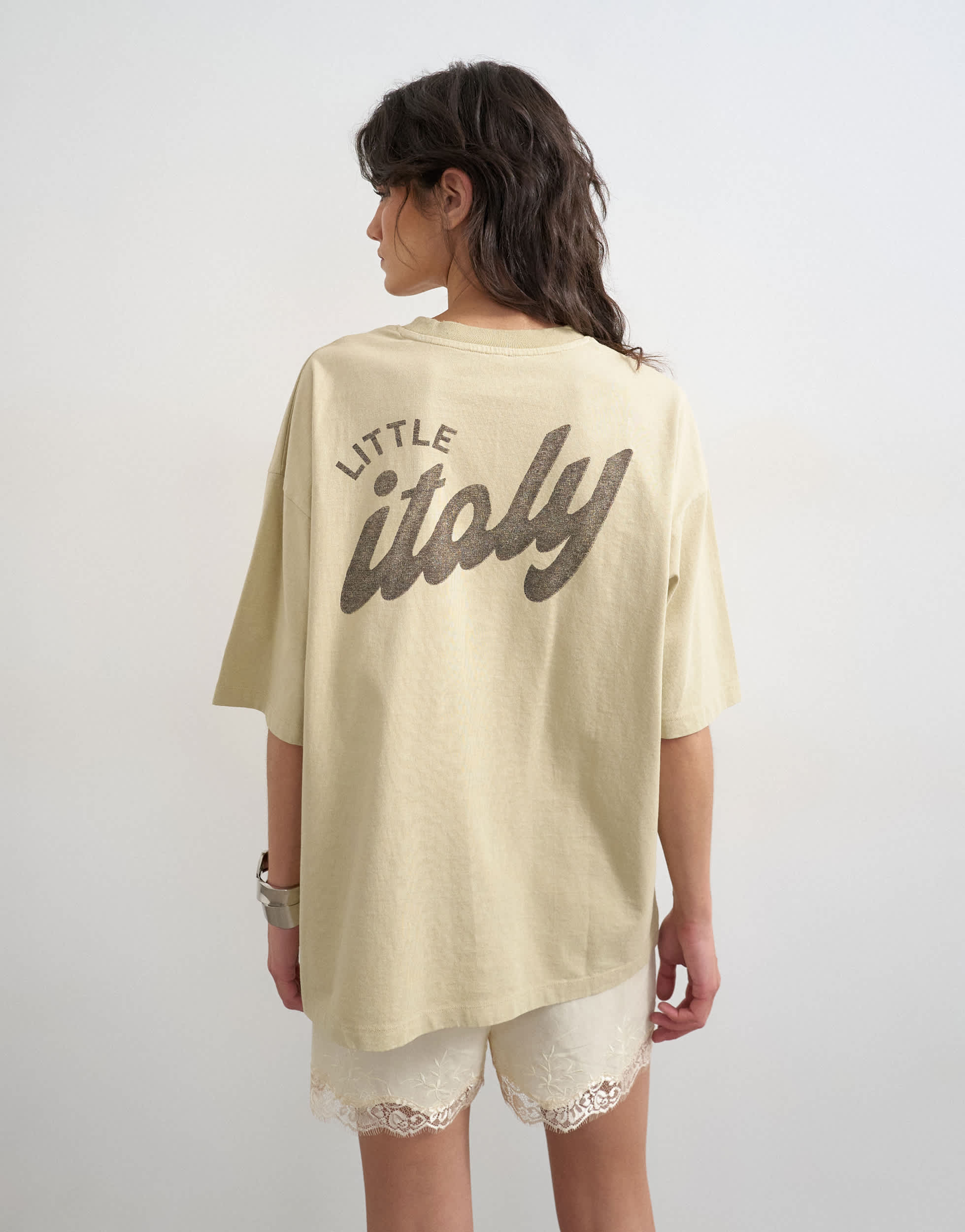 Topshop 'Little Italy' graphic oversized tee in stone