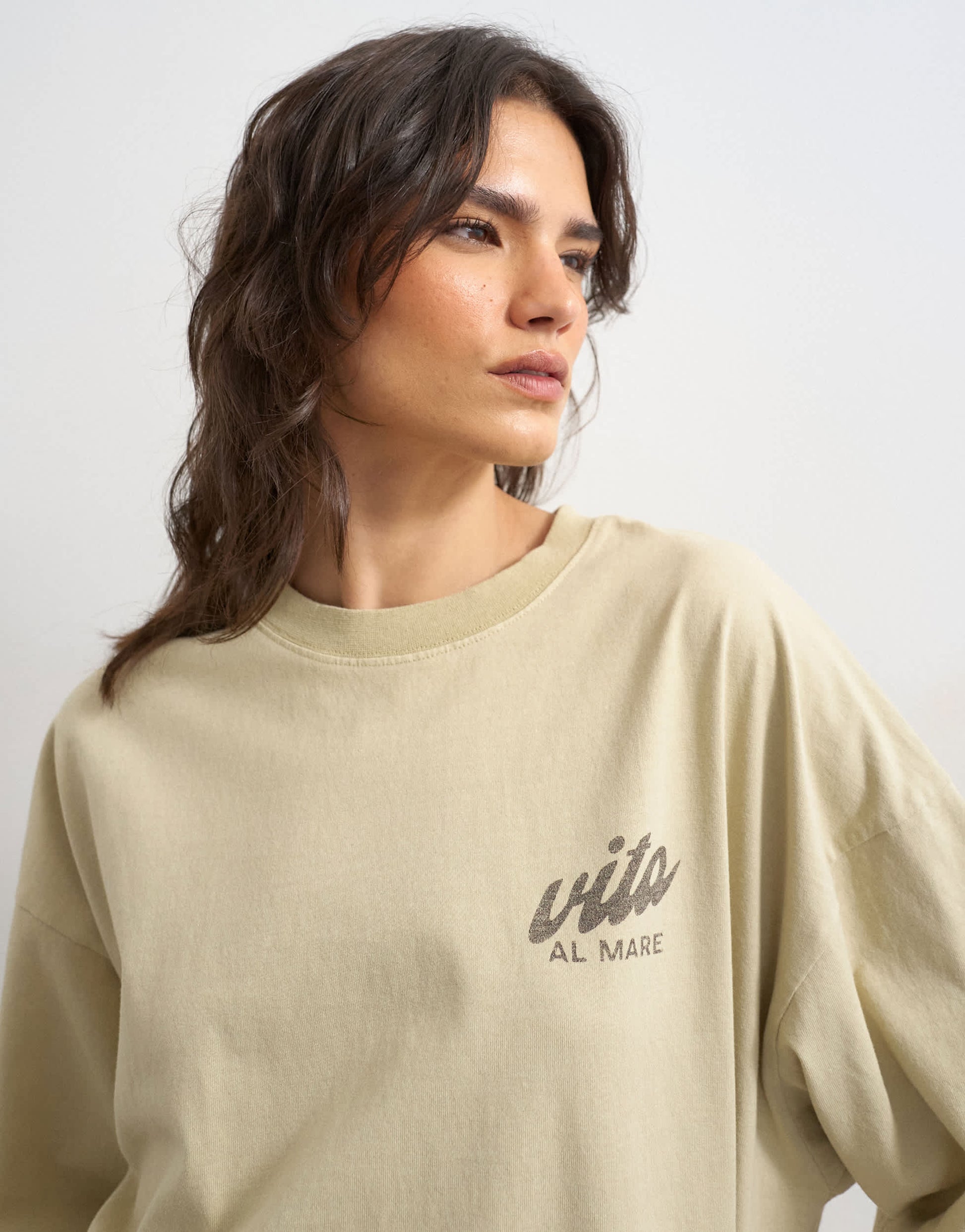 Topshop 'Little Italy' graphic oversized tee in stone