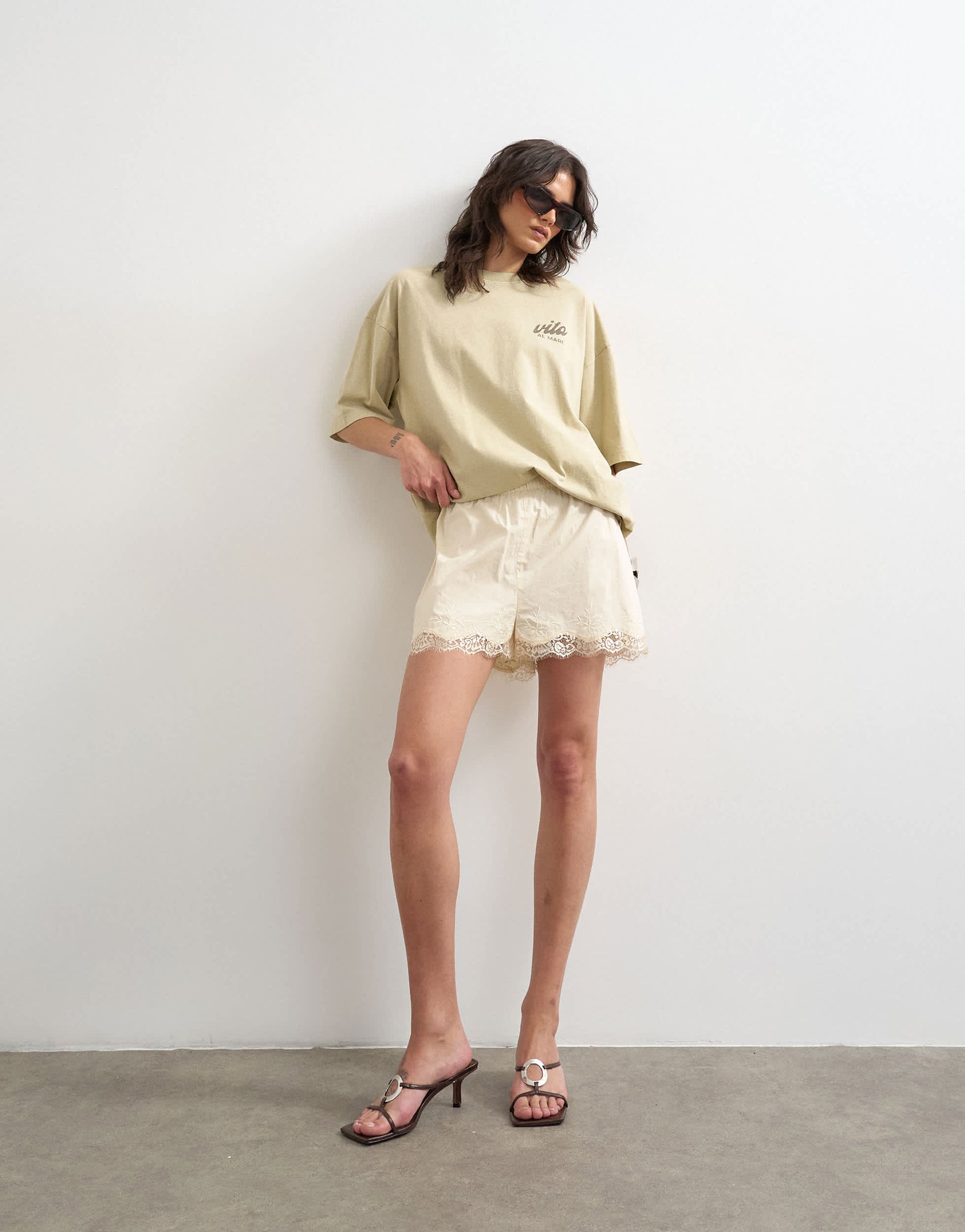 Topshop 'Little Italy' graphic oversized tee in stone