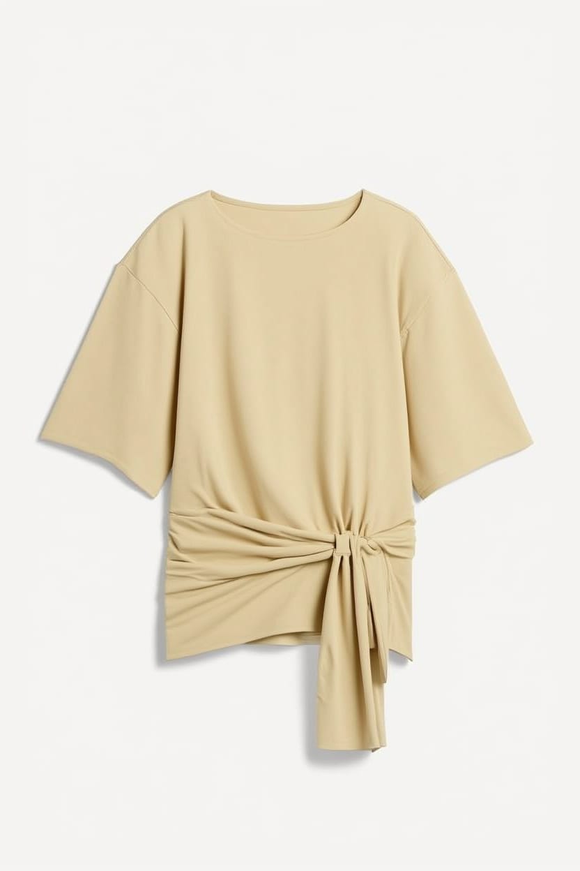 Topshop premium fringe tie detail tee in stone